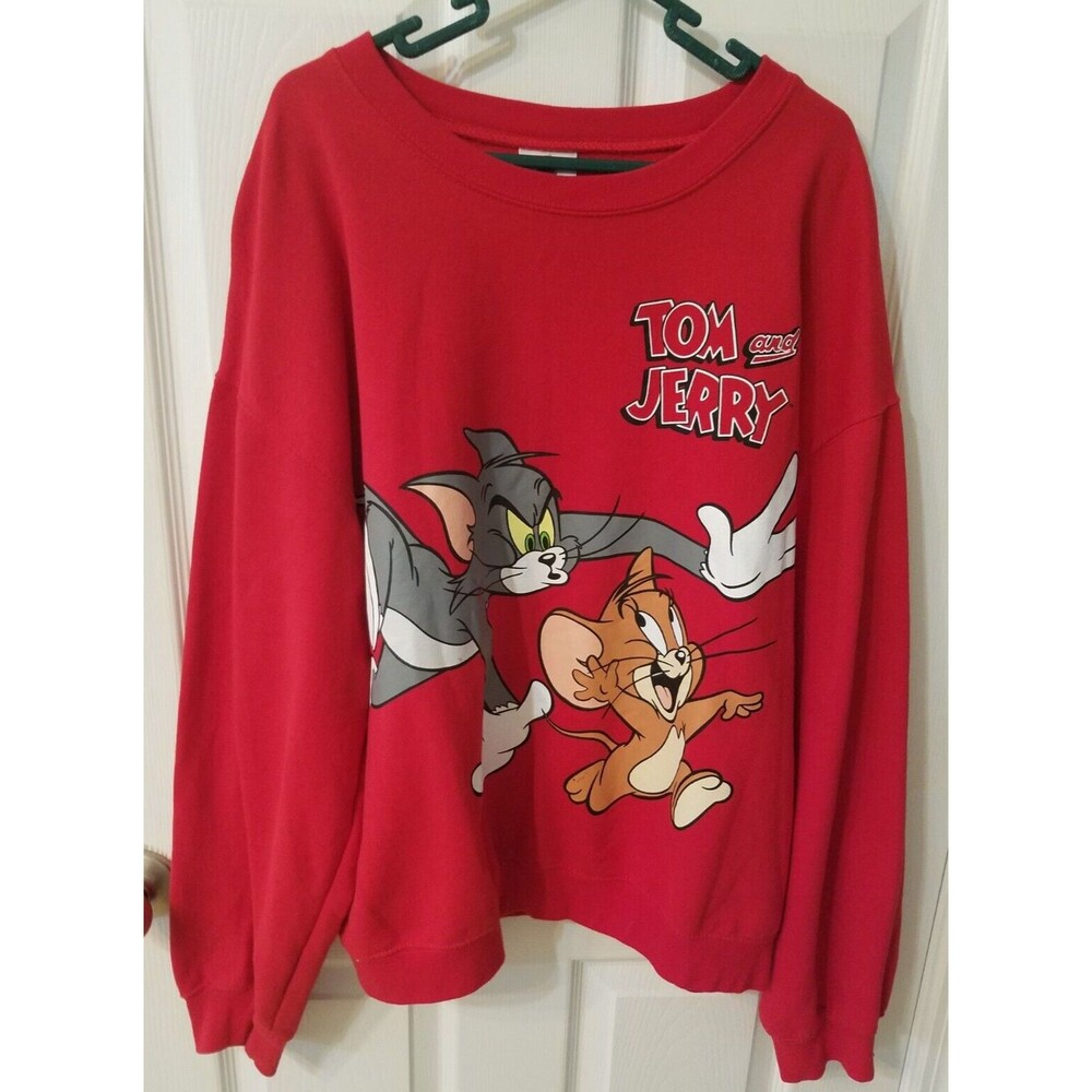 Vintage Tom & Jerry Womens Cat & Mouse Red Sweatshirt Size XL